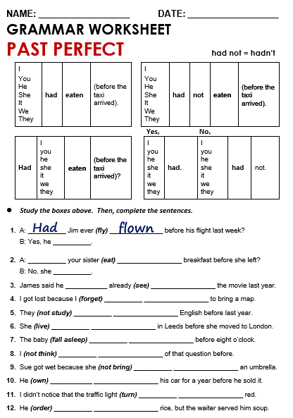 past perfect tense pdf