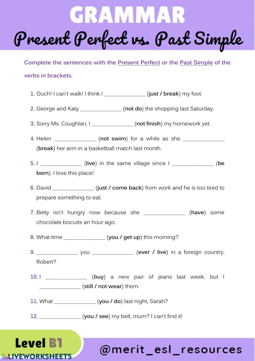 past and past perfect worksheet