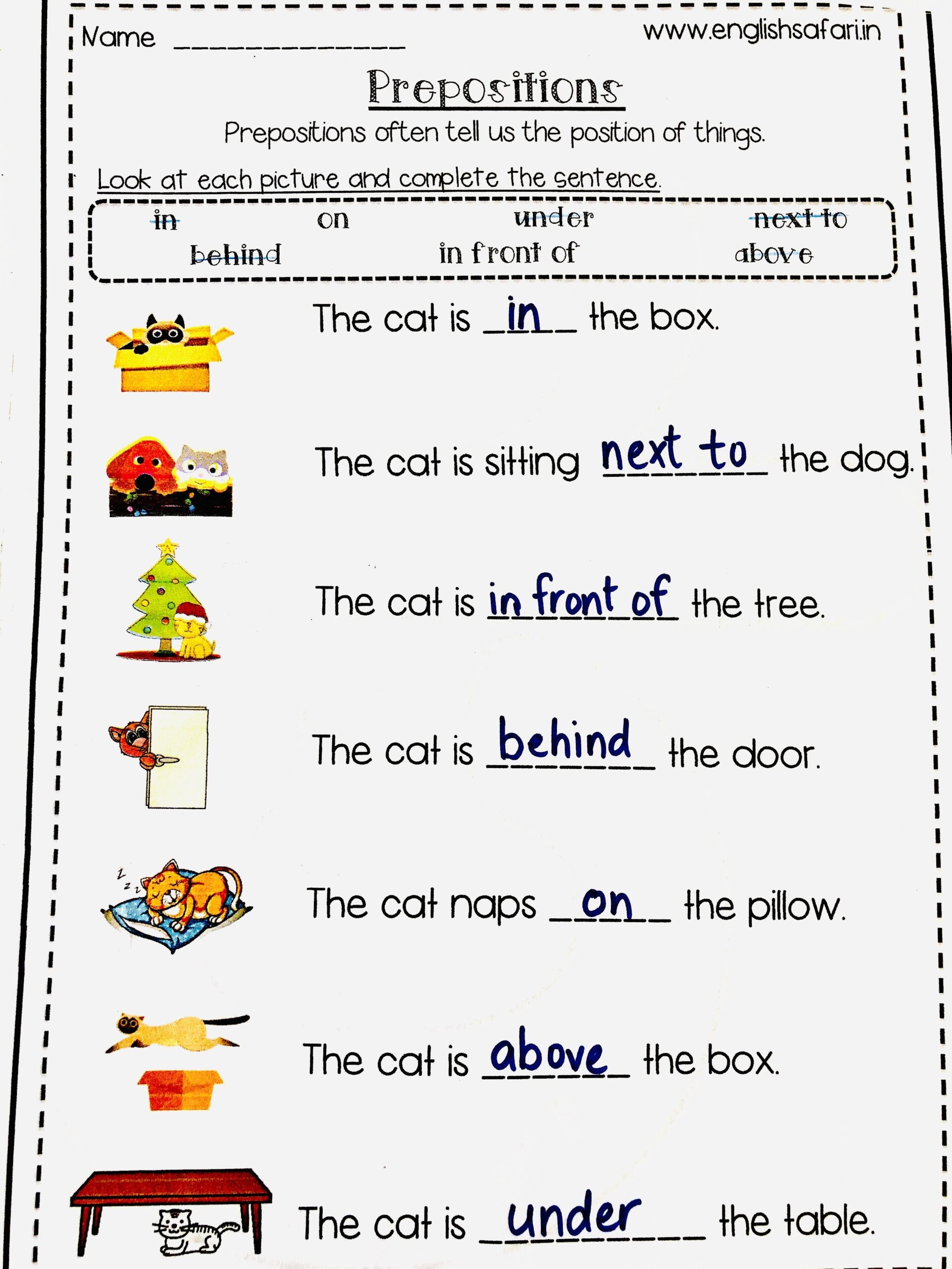 Worksheet Preposition Examples For Kids