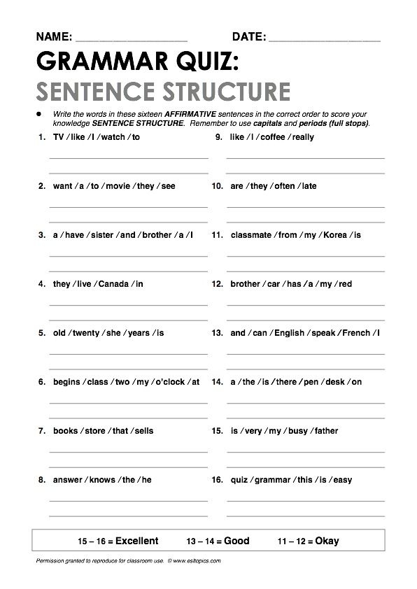 grammar sentence structure worksheet