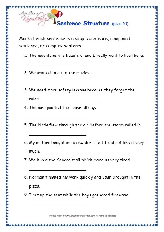 Worksheet Sentence Structure Practice