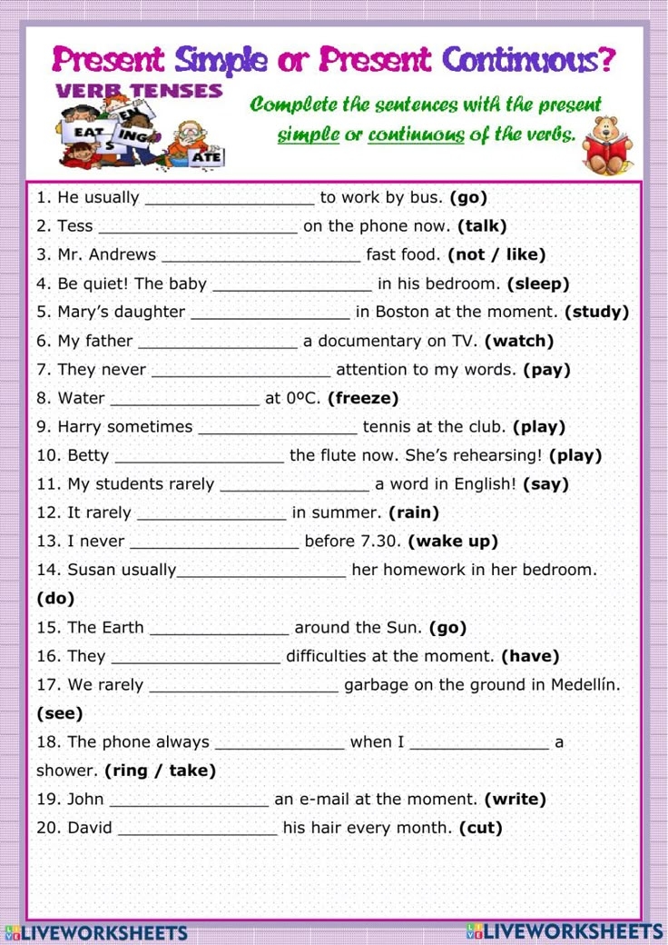 Worksheet Simple Present And Present Continuous Tense