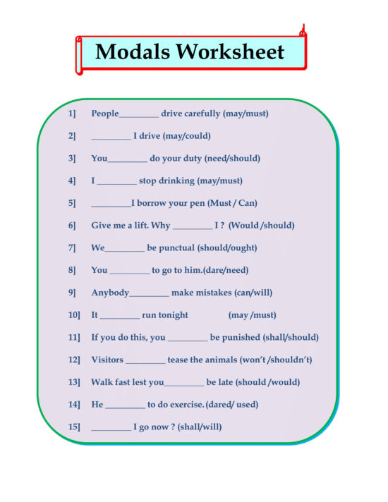 Worksheets On Modals For Grade 5