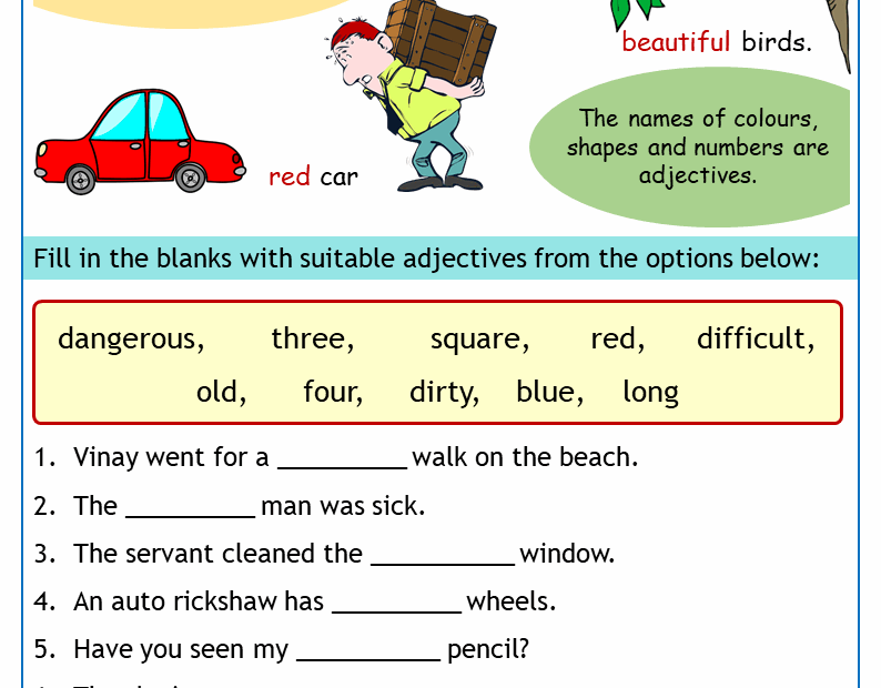 Writing Adjectives Worksheets K5 Learning Worksheets Library