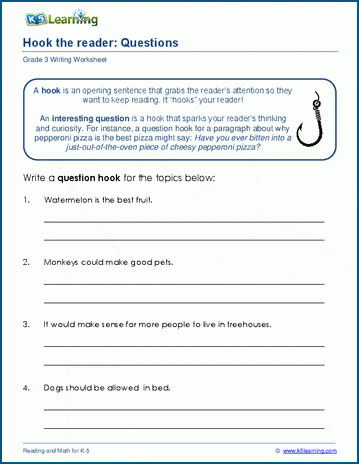 Writing Hooks Worksheets K5 Learning