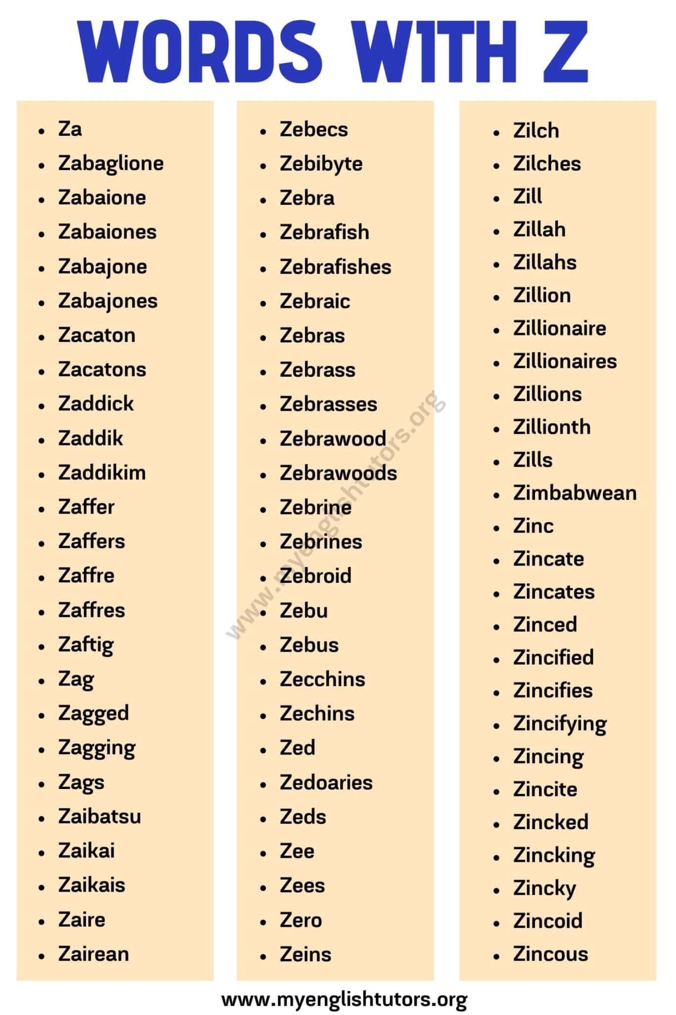 Z Vocabulary Words