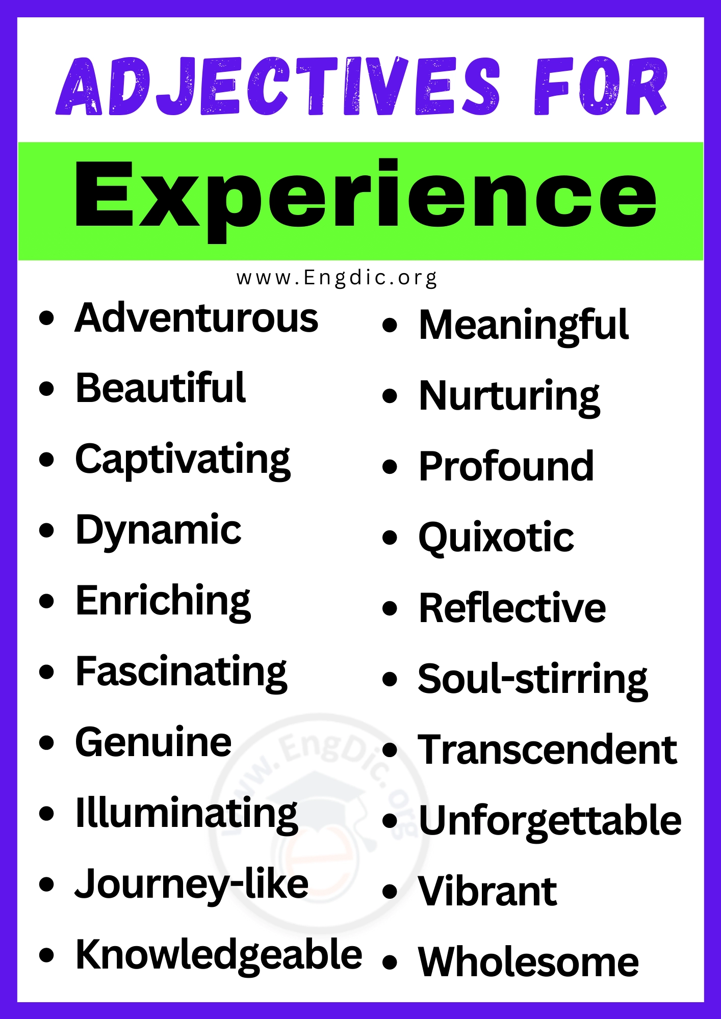 20 Best Words To Describe Experience Adjectives For Experience EngDic