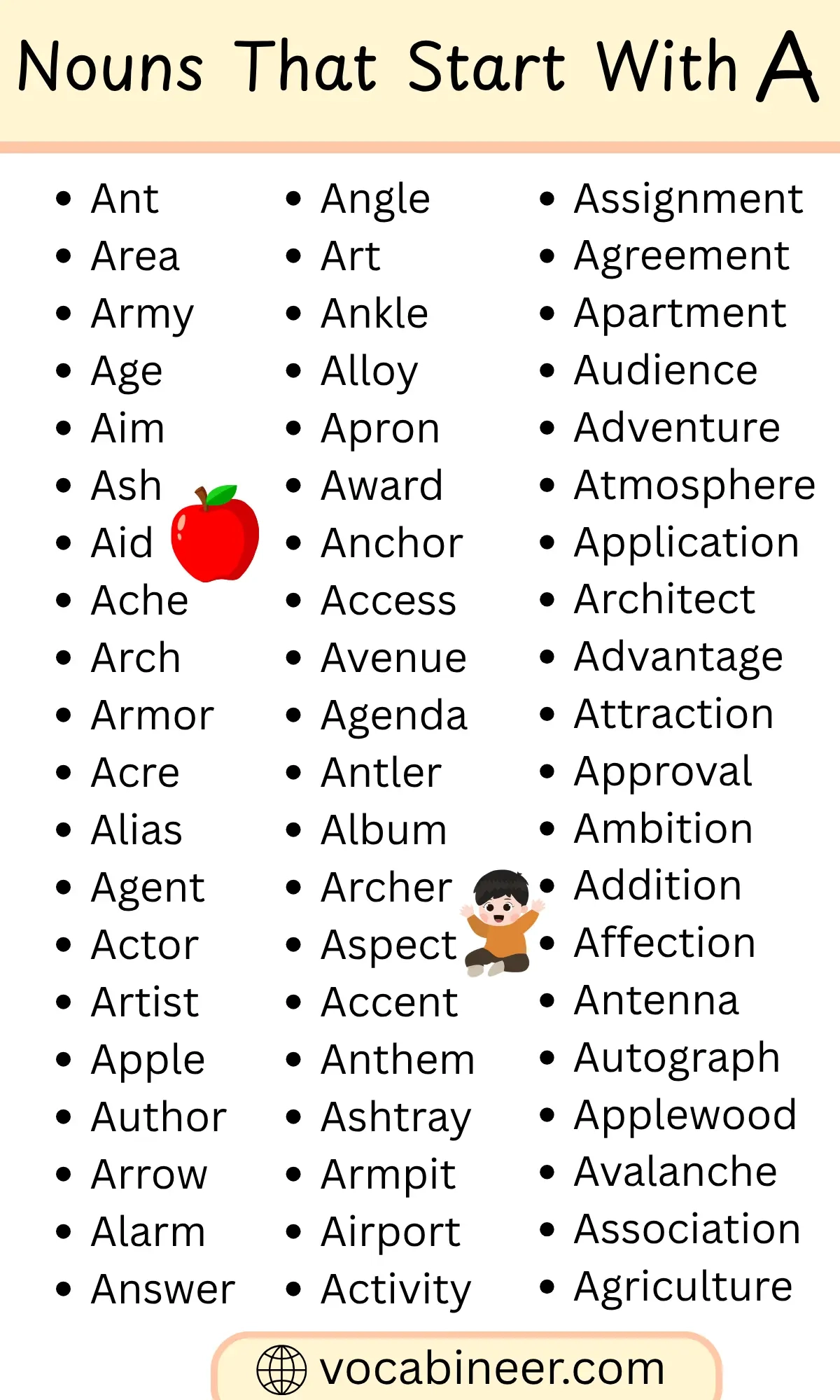 Nouns That Start With A List Of 800 Words In English